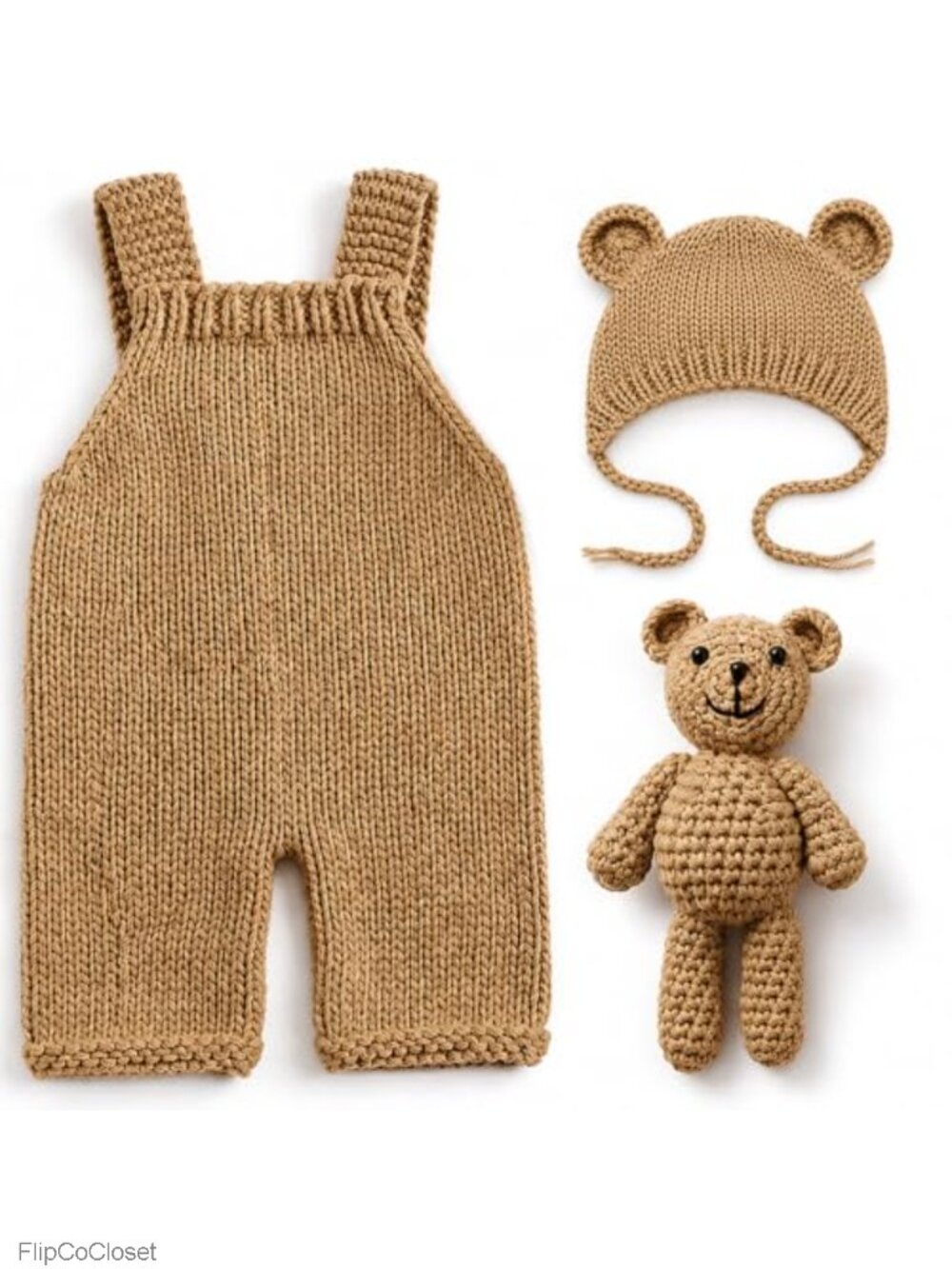 Newborn Photography Props Bear Knit Romper Hat Outfit Photo Prop Set 0-3M